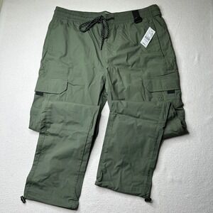 PacSun Mens Cargo Pants Olive Green Drawstring Waist Ankle Cargo Pockets Size L